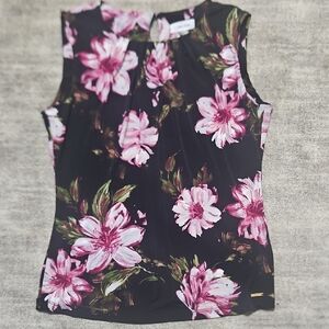 Calvin Klein Black and Pink Floral Blouse